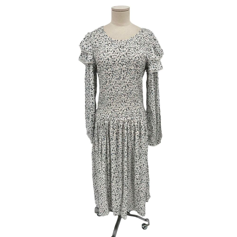 NWT JessaKae Dress Smocked Long Sleeve Ruffle Prairie Blue White Floral Medium